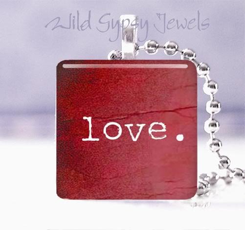 Valentine's Day RED love HEART 1" glass tile pendant necklace