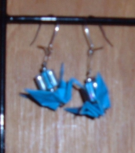 Cyan Origami Crane Earrings