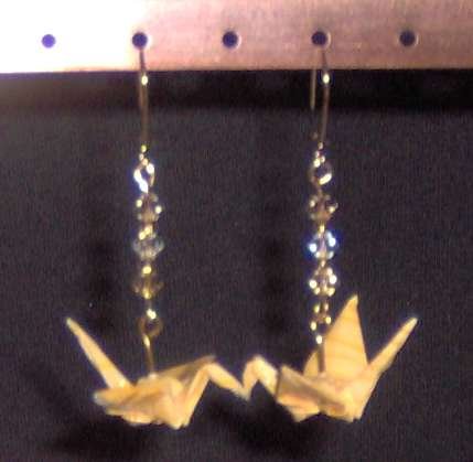 Yellow Swarovski-accented Origami Crane Earrings