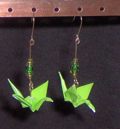 Lime Green Origami Crane Earrings