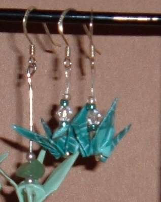 Turquoise Origami Crane Earrings (sterling silver)