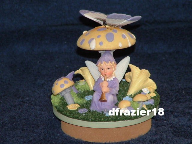 SPRING FAIRY Jar Candle Topper Faerie Sitting Under a Mushroom Playing the Flute