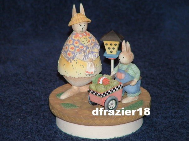 BUNNIES with VEGETABLE CART Jar Candle Topper Bunny Rabbits Debbie Mumm Easter Decoration Decor