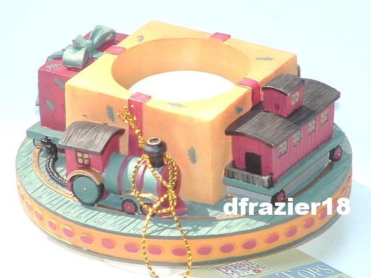 Stay On Top Jar Candle Topper Capper Debbie Mumm Christmas SANTA VILLAGE TRAIN