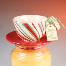 Stay On Top Jar Candle Topper Capper Christmas CANDY CANE STRIPED TEACUP