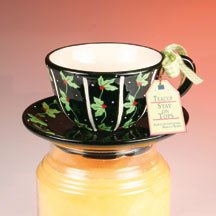 Stay On Top Jar Candle Topper Capper Christmas HOLLY TEACUP