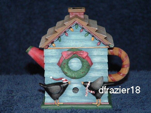 Tealight Tea Light Candle Holder Debbie Mumm CHRISTMAS BIRDHOUSE TEAPOT