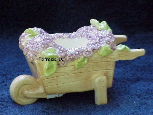Tealight Tea Light Candle Holder Wheelbarrow with Purple SPRING FLOWERS