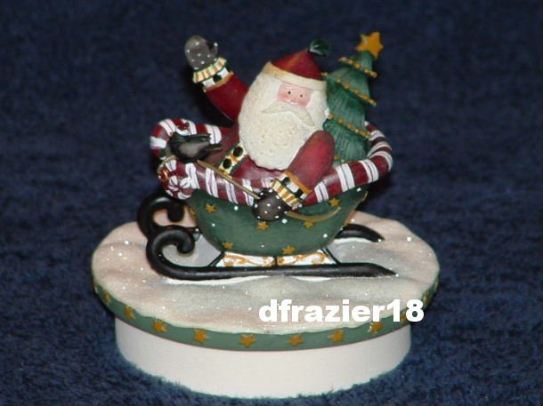 CANDY CANE SLEIGH SANTA Jar Candle Topper Debbie Mumm Christmas Spirit Decoration