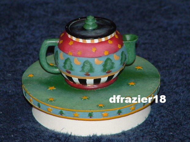 CHRISTMAS TEAPOT Jar Candle Topper Debbie Mumm Tea Pot