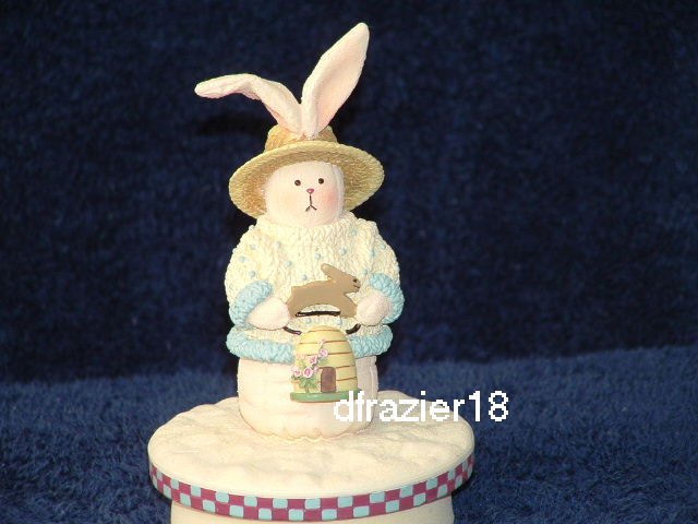 BOY BUNNY WITH BEEHIVE Jar Candle Topper Bee Hive Easter Rabbit