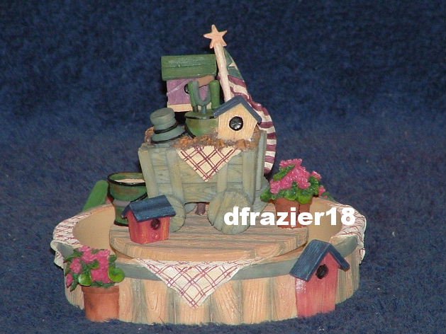 GARDEN CART Jar Candle Topper Hugger Base 2-pc Set