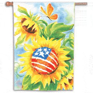 STAR SPANGLED SUNFLOWERS Toland Decorative Garden Flag Sunflower Patriotic Large