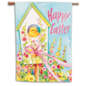 HAPPY EASTER Toland Decorative Garden Flag Baby Chick Birdhouse Large