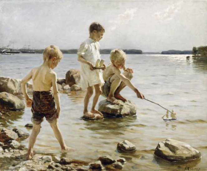 Albert Edelfelt-Children Playing on the Shore