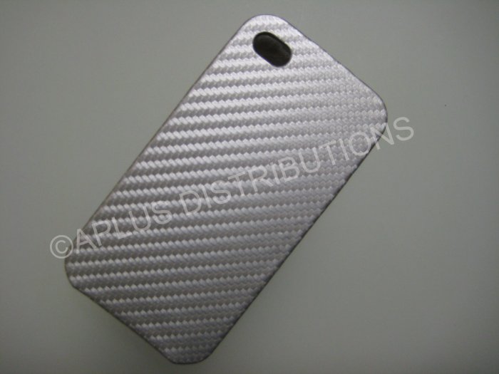 New Silver Carbon Flap Cover Design Hard Protective Cover For iPhone 4 - (0134)