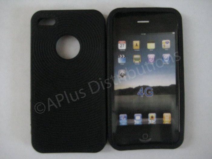 New Black Thumb Print Pattern Silicone Cover For iPhone 4 - (0004)