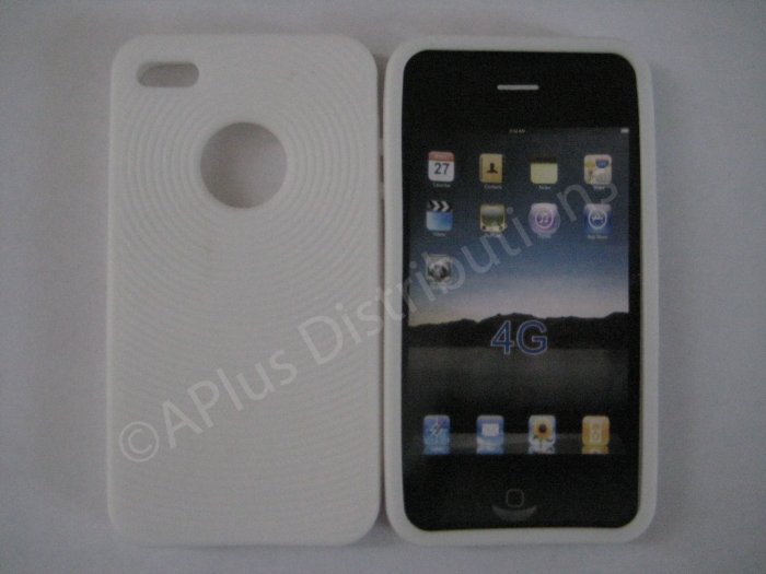 New White Thumb Print Pattern Silicone Cover For iPhone 4 - (0137)