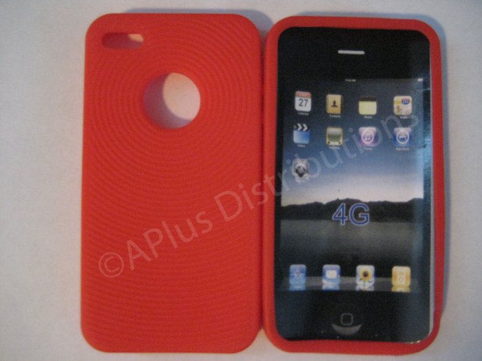 New Red Thumb Print Pattern Silicone Cover For iPhone 4 - (0136)