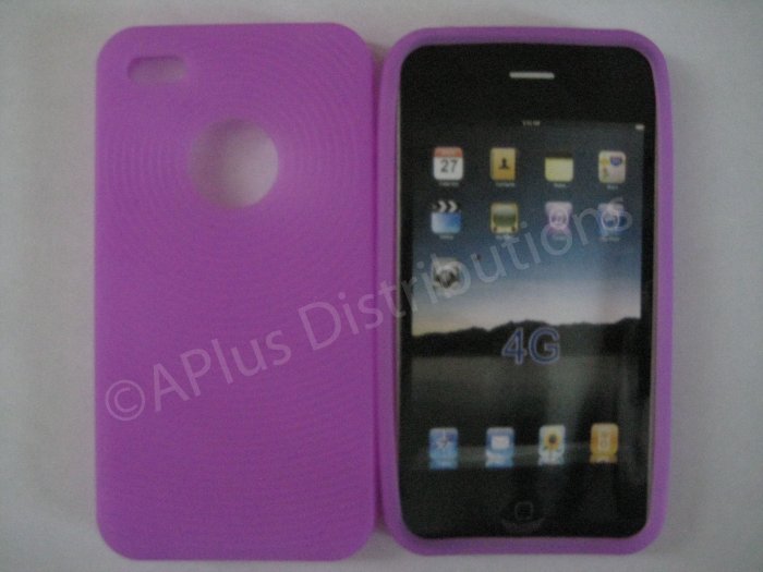 New Purple Thumb Print Pattern Silicone Cover For iPhone 4 - (0133)
