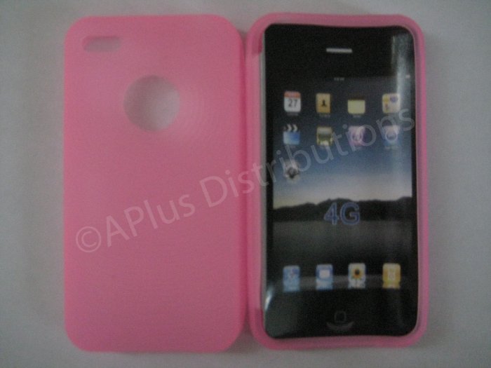 New Pink Thumb Print Pattern Silicone Cover For iPhone 4 - (0135)