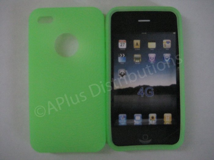 New Lime Green Thumb Print Pattern Silicone Cover For iPhone 4 - (0138)