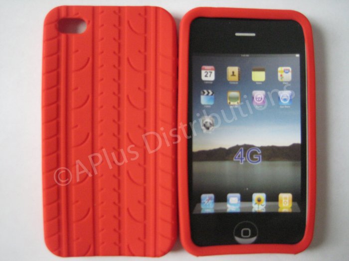 New Red Tire Print Pattern Design Silicone Cover For iPhone 4 - (0010)