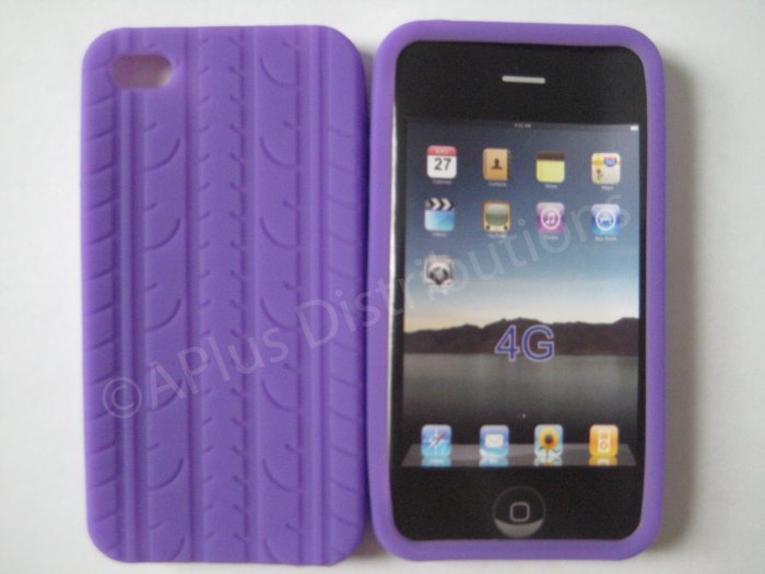New Purple Tire Print Pattern Design Silicone Cover For iPhone 4 - (0007)