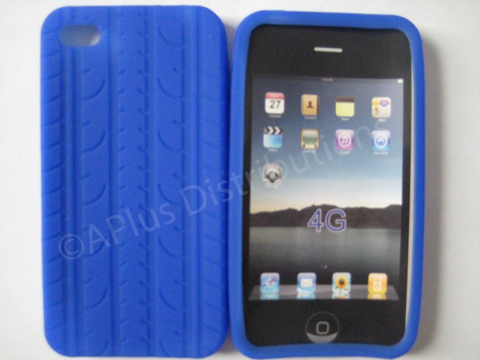 New Dark Blue Tire Print Pattern Silicone Cover For iPhone 4 - (0132)