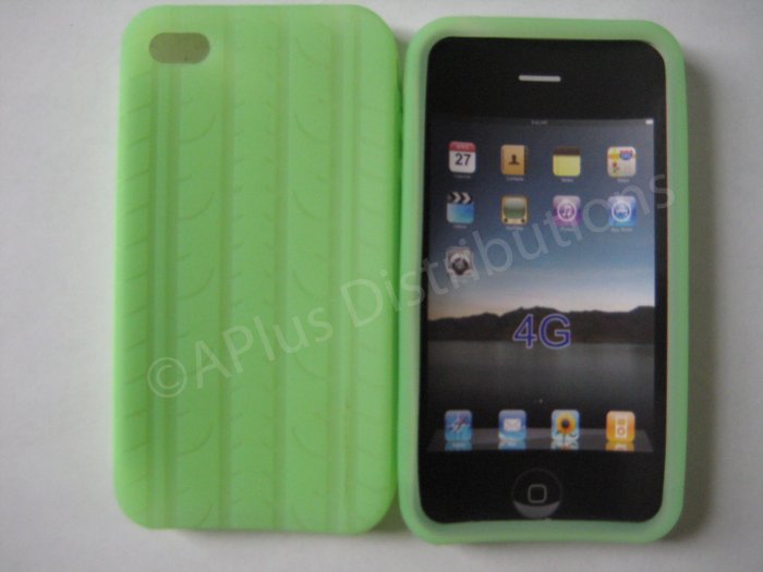 New Lime Green Tire Print Pattern Silicone Cover For iPhone 4 - (0131)