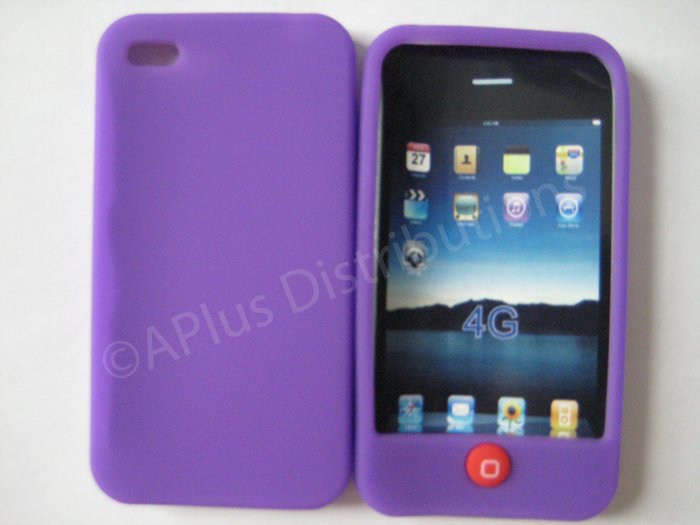 New Purple Solid Color W/Candy Button Design Silicone Cover For iPhone 4 - (0151)