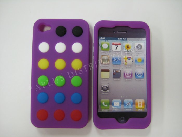 New Purple Colorful Beans Dots Design Silicone Cover For iPhone 4 - (0144)