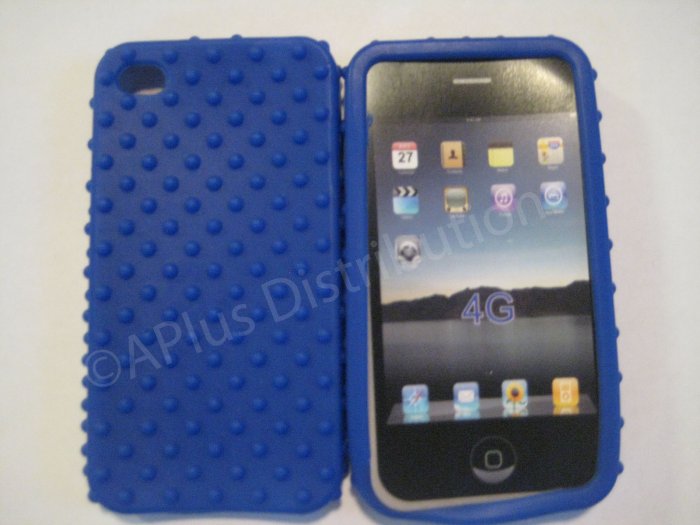 New Dark Blue Multi-Bumps Design Silicone Cover For iPhone 4 - (0163)