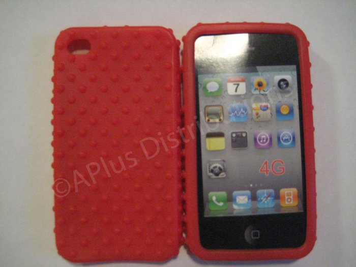 New Red Multi-Bumps Design Silicone Cover For iPhone 4 - (0159)