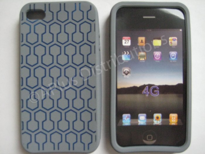 New Gray Honey Comb Pattern Silicone Cover For iPhone 4 - (0102)
