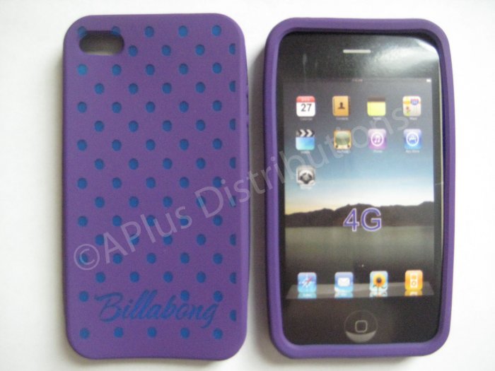 New Purple Billabong Pattern Silicone Cover For iPhone 4 - (0105)