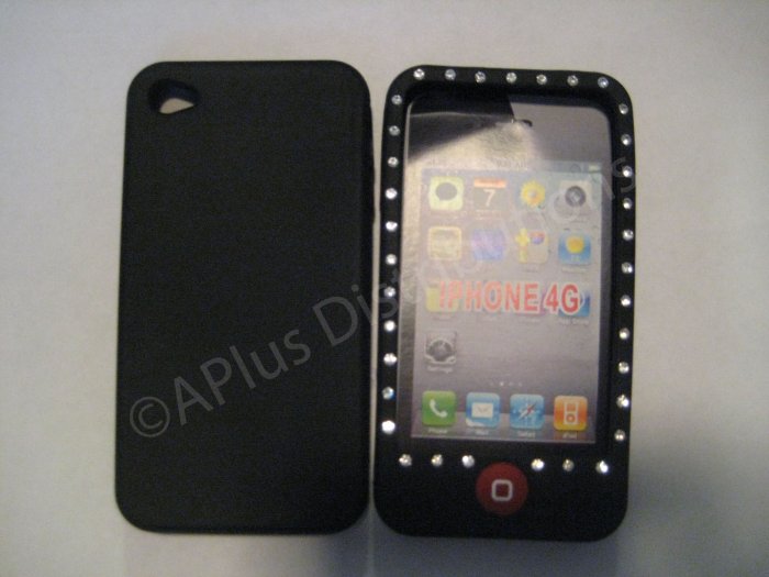 New Black Diamond Outlined Design Silicone Cover For iPhone 4 - (0149)