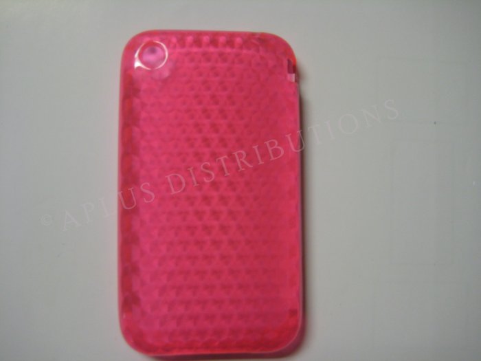 New Hot Pink Diamond Cut Pattern TPU Cover For iPhone 3G 3GS - (0017)