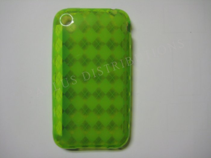 New Green Transparent Plaid Print Design TPU Cover For iPhone 3G 3GS - (0023)