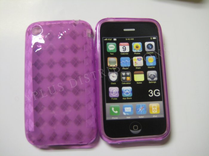 New Purple Transparent Plaid Print Design TPU Cover For iPhone 3G 3GS - (0024)