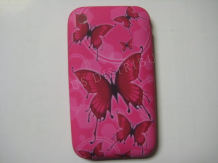 New Hot Pink Multi Butterflies Design TPU Cover For iPhone 3G 3GS - (0027)