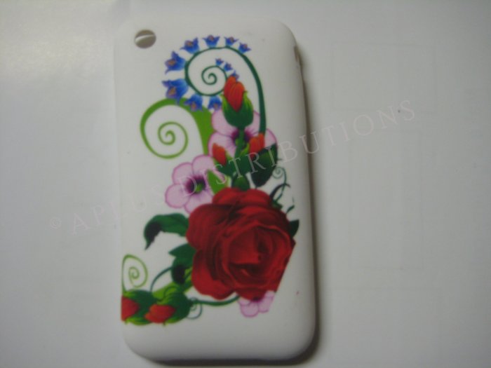 New Red Rose Bud Design TPU Cover For iPhone 3G 3GS - (0029)