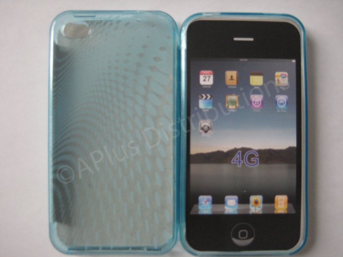 New Light Blue Transparent Roundlets Design TPU Cover For iPhone 4 - (0084)