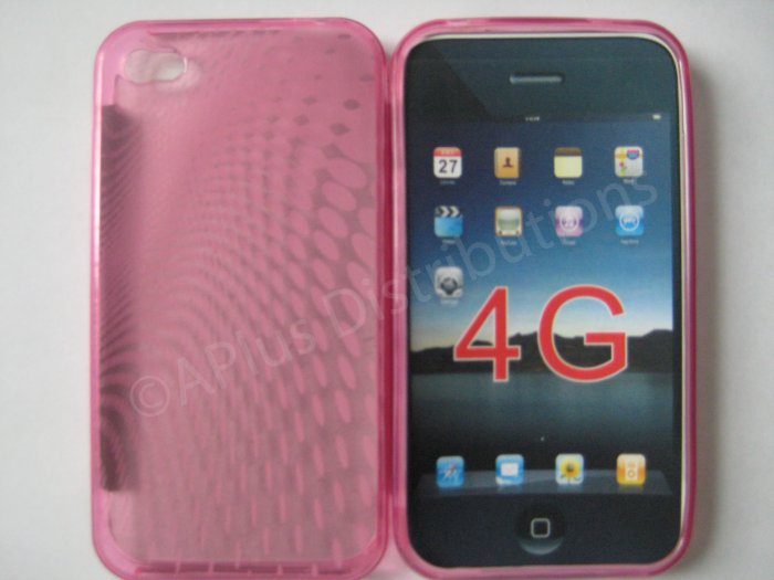New Pink Transparent Roundlets Design TPU Cover For iPhone 4 - (0081)