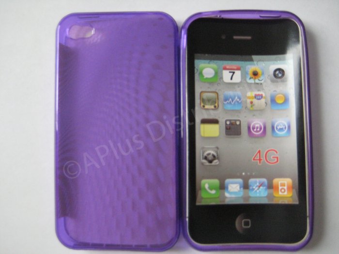 New Purple Transparent Roundlets Design TPU Cover For iPhone 4 - (0082)