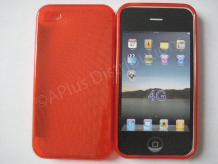 New Red Transparent Roundlets Design TPU Cover For iPhone 4 - (0086)