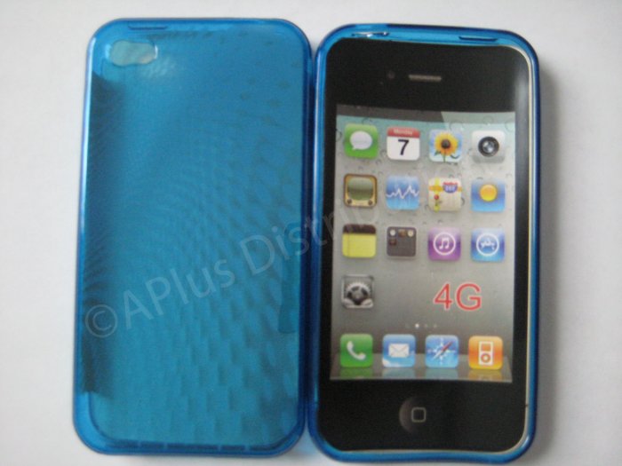 New Dark Blue Transparent Roundlets Design TPU Cover For iPhone 4 - (0088)