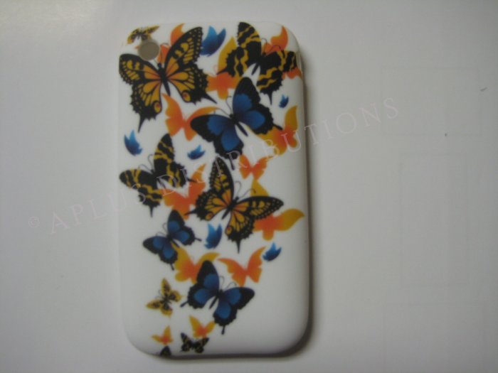 New Orange Butterfly Scattering Design TPU Cover For iPhone 3G 3GS - (0032)