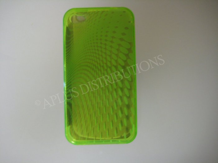 New Lime Green Transparent Roundlets Design TPU Cover For iPhone 4 - (0085)