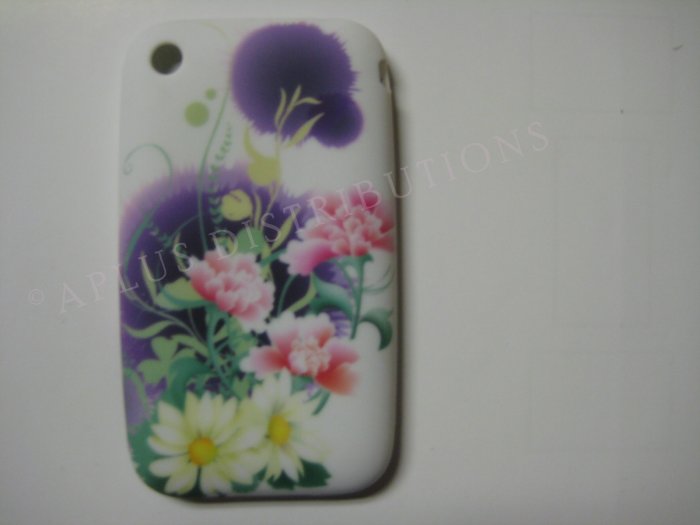 New Purple Daisies/Carnation Flower Design TPU Cover For iPhone 3G 3GS - (0033)